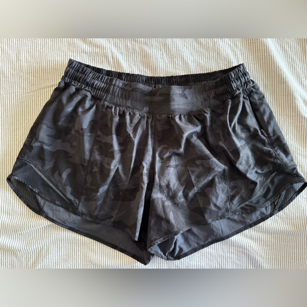 Lululemon Hotty Hot Black and Gray Camo  Lined Athletic Shorts